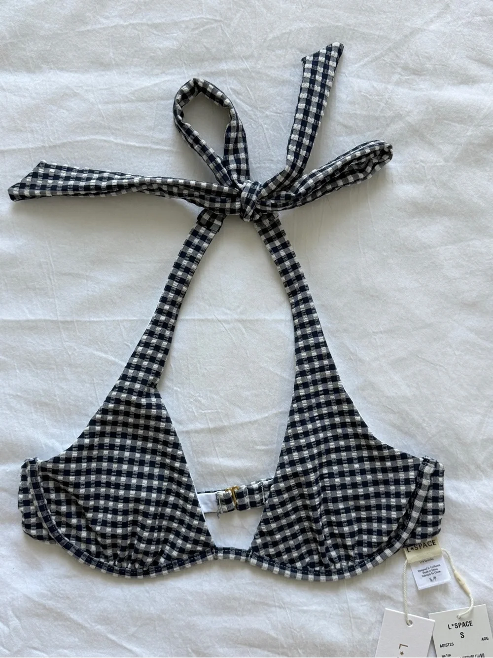 LSPACE Isa Bikini Top in Atta Girl Gingham size small